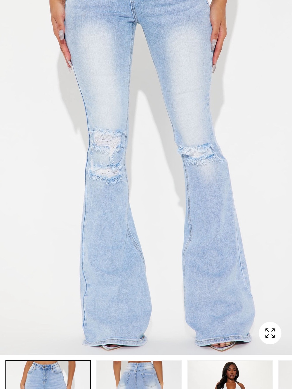 Fashion Nova Light Wash Distressed Flare Jeans